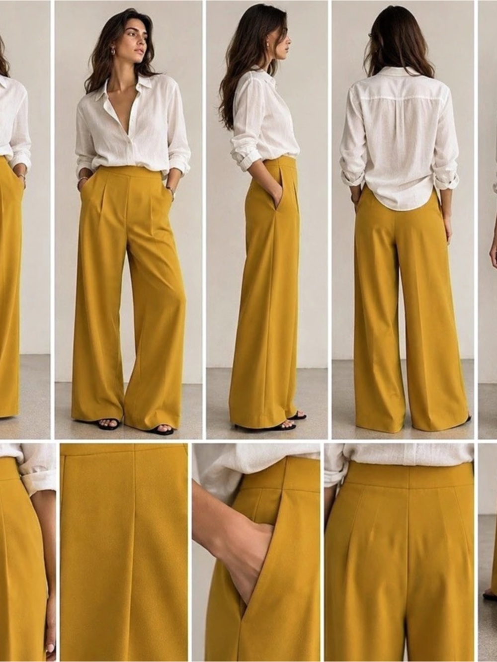 Massimo Dutti Wide-leg flowing linen blend pleated pants Pleated Pants Yellow
